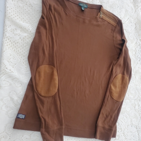 Ralph Lauren Brown Elbow Patch Long Sleeve Tee Women's Size Medium EUC - Picture 5 of 7